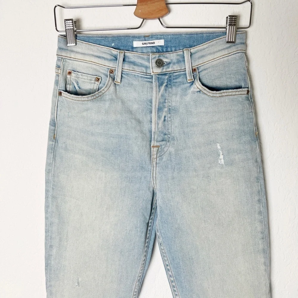 GRLFRND Karolina Button Fly High Rise Straight Leg Raw Hem Jeans